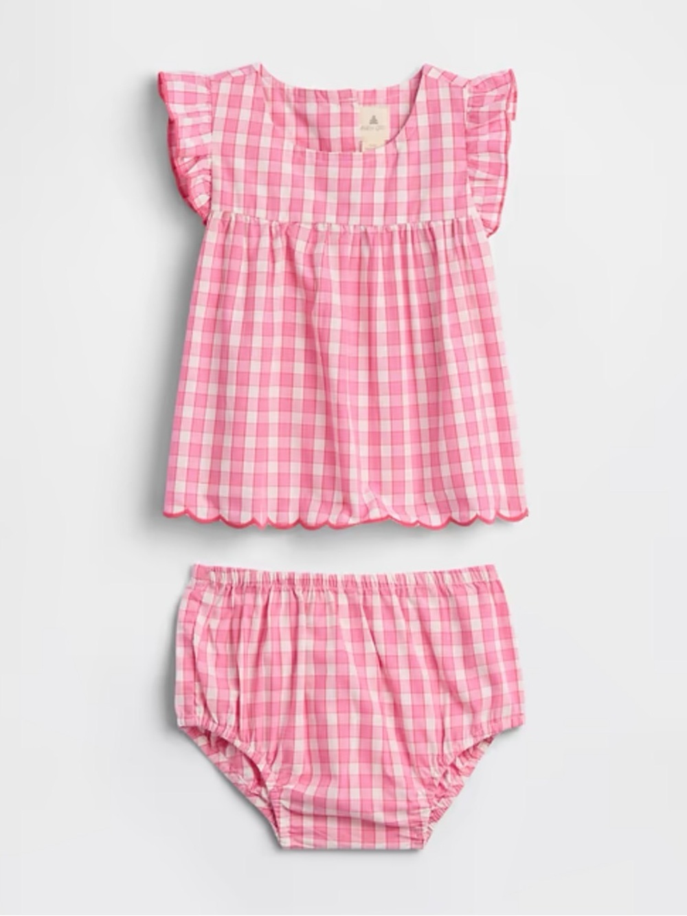 Baby GAP pink and white gingham flutter sleeve dress